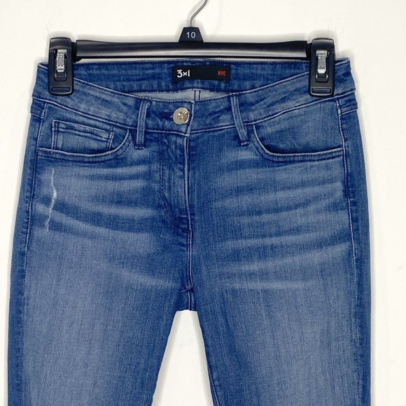 3X1 NYC W2 Distressed Mid-Rise Skinny Jeans in Crete Dark Wash Denim Size 24 - Picture 4 of 14